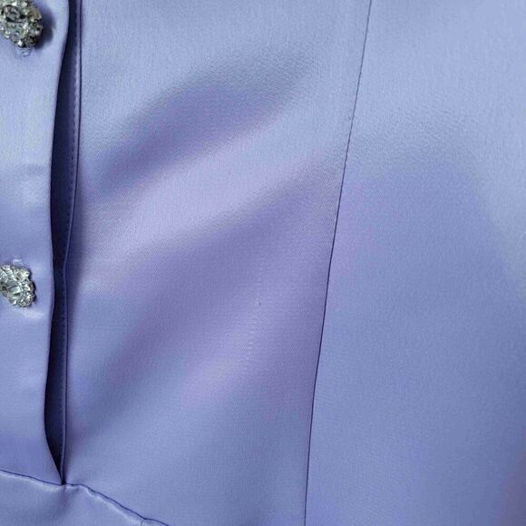 LEDAíR Lilac Long Sleeve V Neck Button Front Draped Hem Dress Blouse Medium - Picture 11 of 12